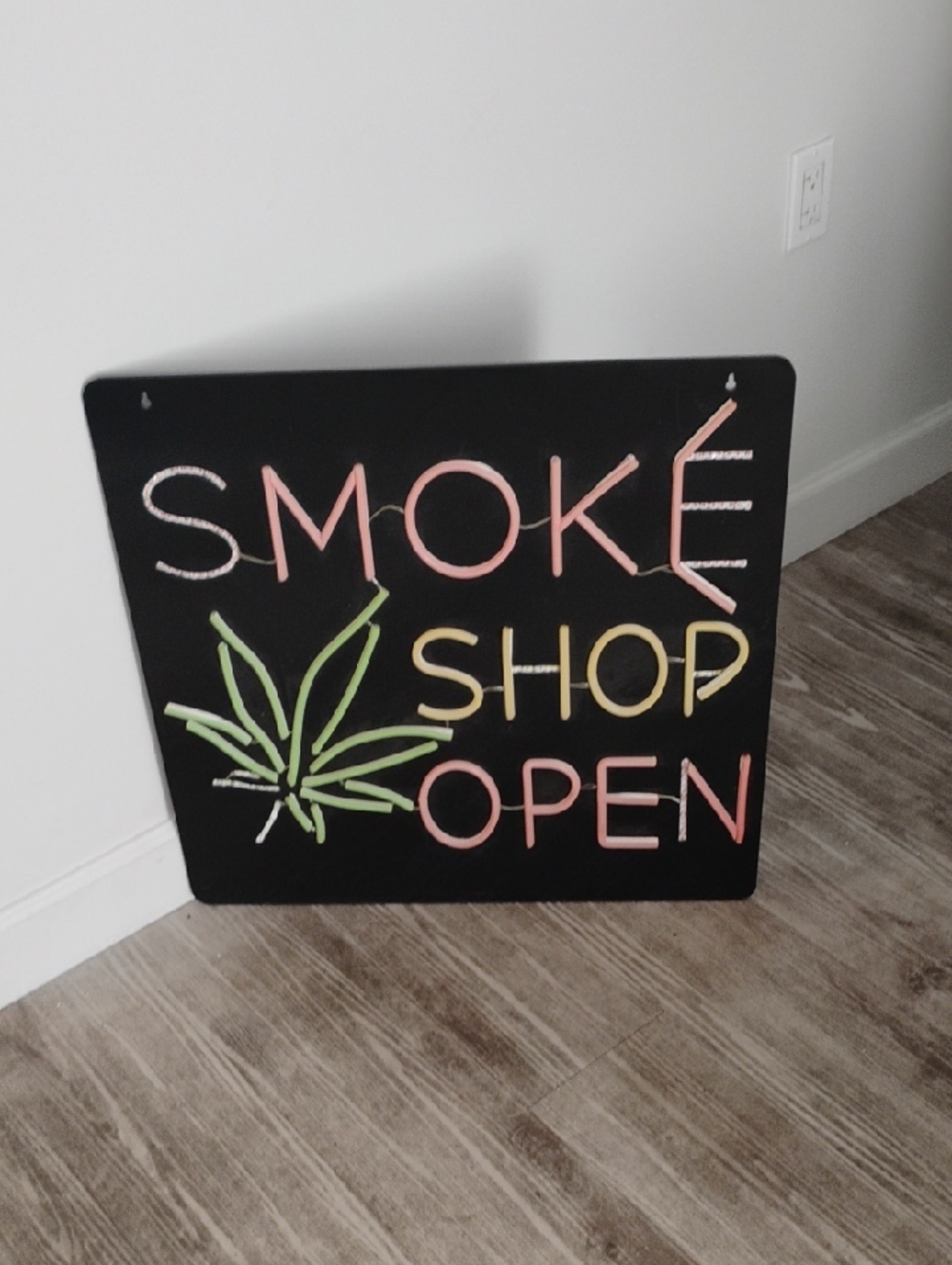 Black  'Smoke Shop Open' Sign with Multicolor Lettering